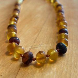 Baltic Amber Bead Knotted Necklace, 16"